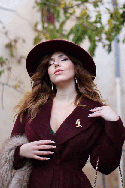 Vintage Princess Wool Coat – Elegant Burgundy Fit & Flare Maxi Coat | Xiaolizi 4721