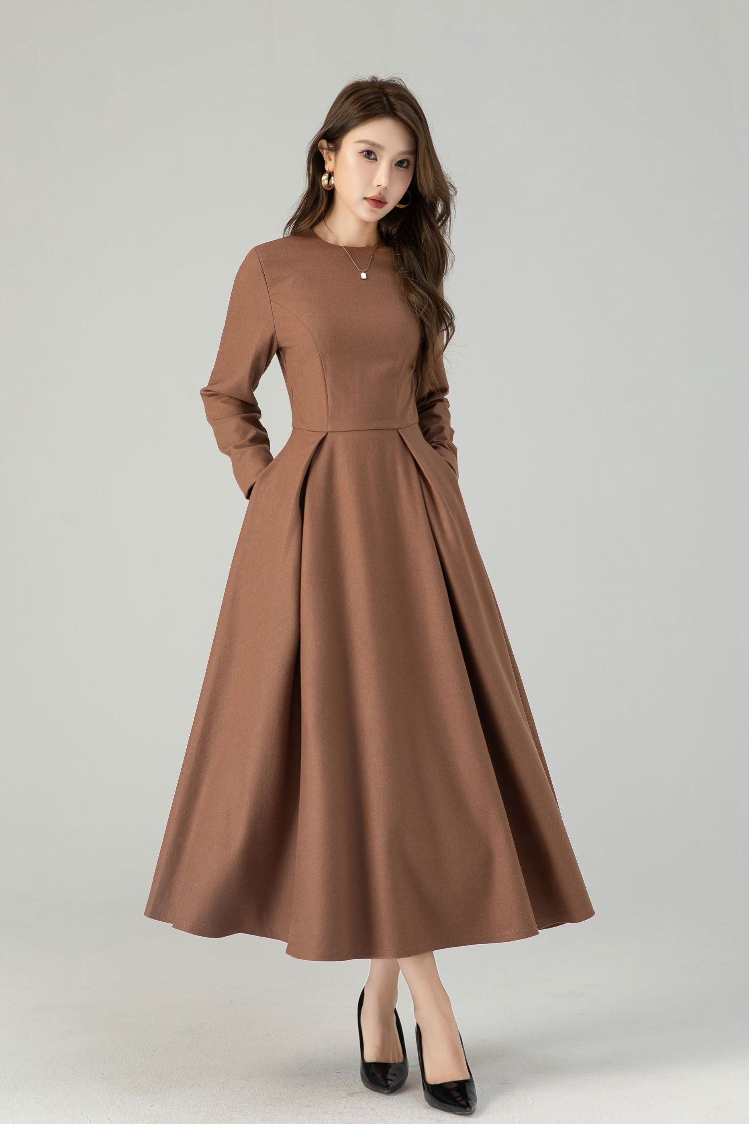 long swing wool cape dress women 4560 camel / S long swing wool cape dress women 4560 camel / S