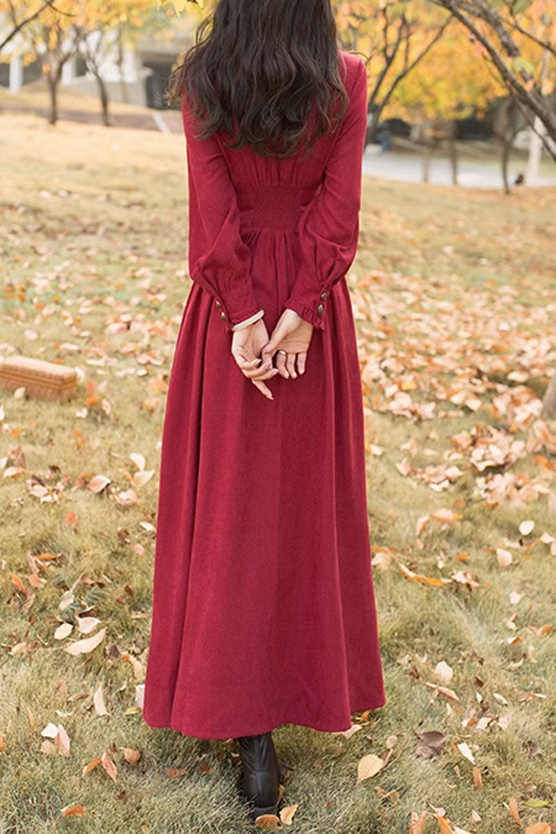Maxi corduroy autumn dress women 4479