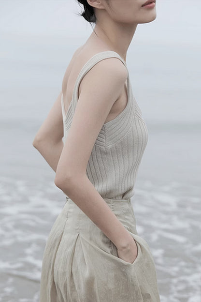 High waisted wide leg linen pants summer 4367