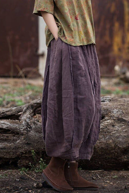 Purple Linen Cotton Bubble Pants - Loose Elastic Waist | Xiaolizi 4318