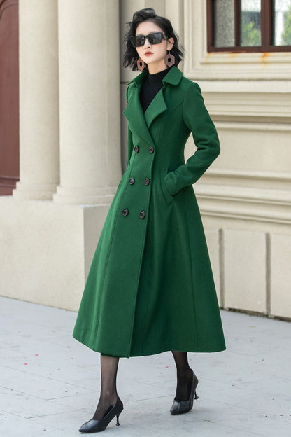 Double breasted green winter wool coat 5349