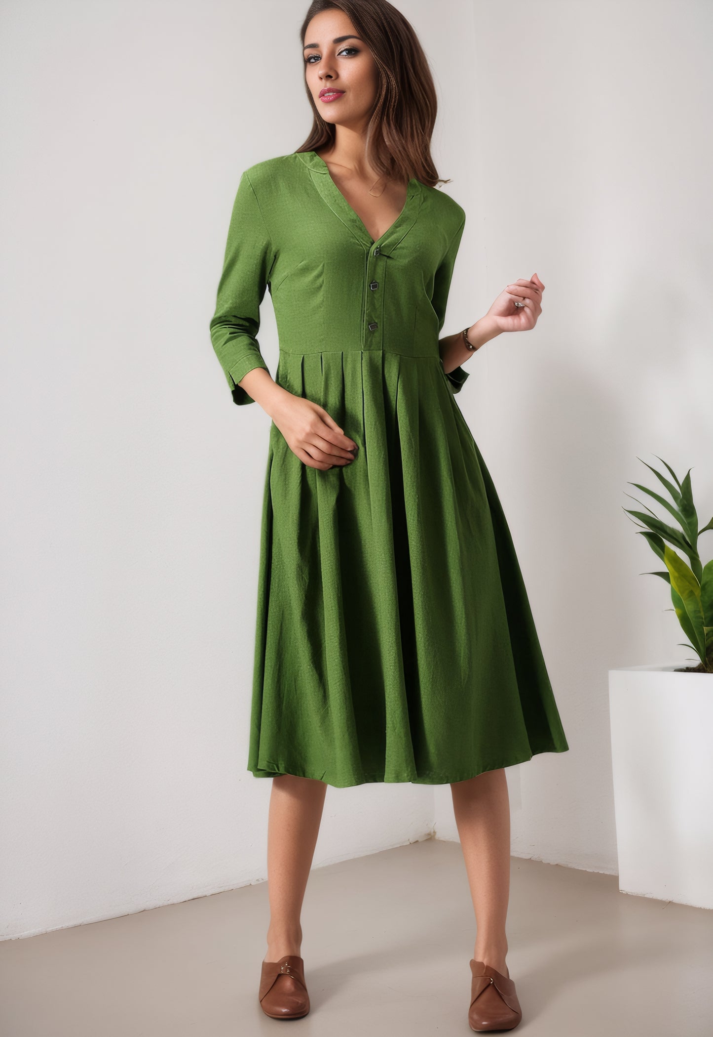 Knee length linen dress for women 5600