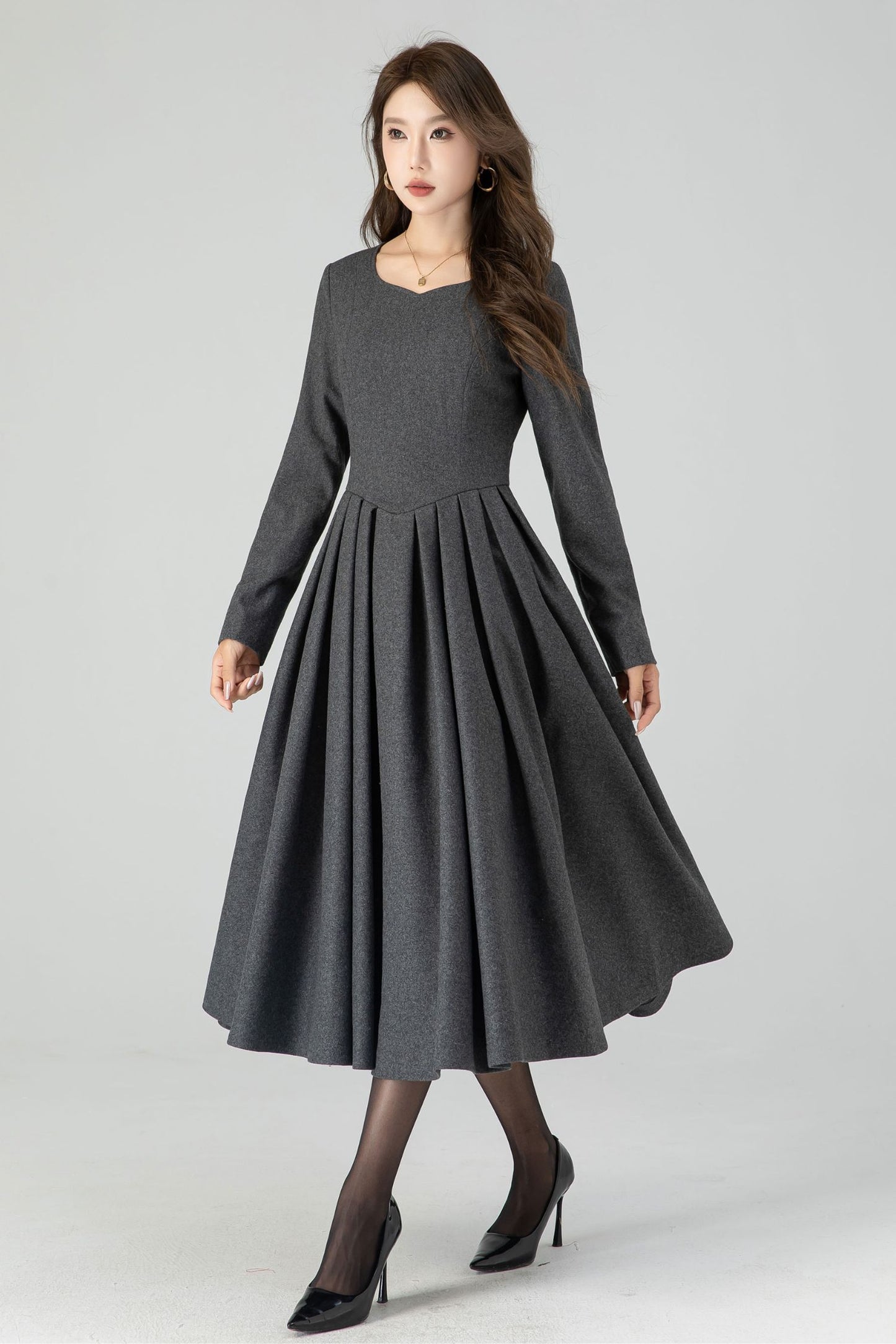 Fit and Flare Winter Wool Midi Dress 4547