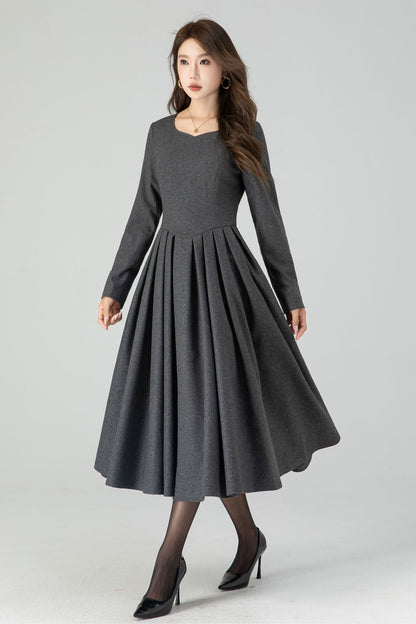 Fit and Flare Winter Wool Midi Dress 4547