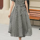 Black and white summer plaid linen wrap dress 4948