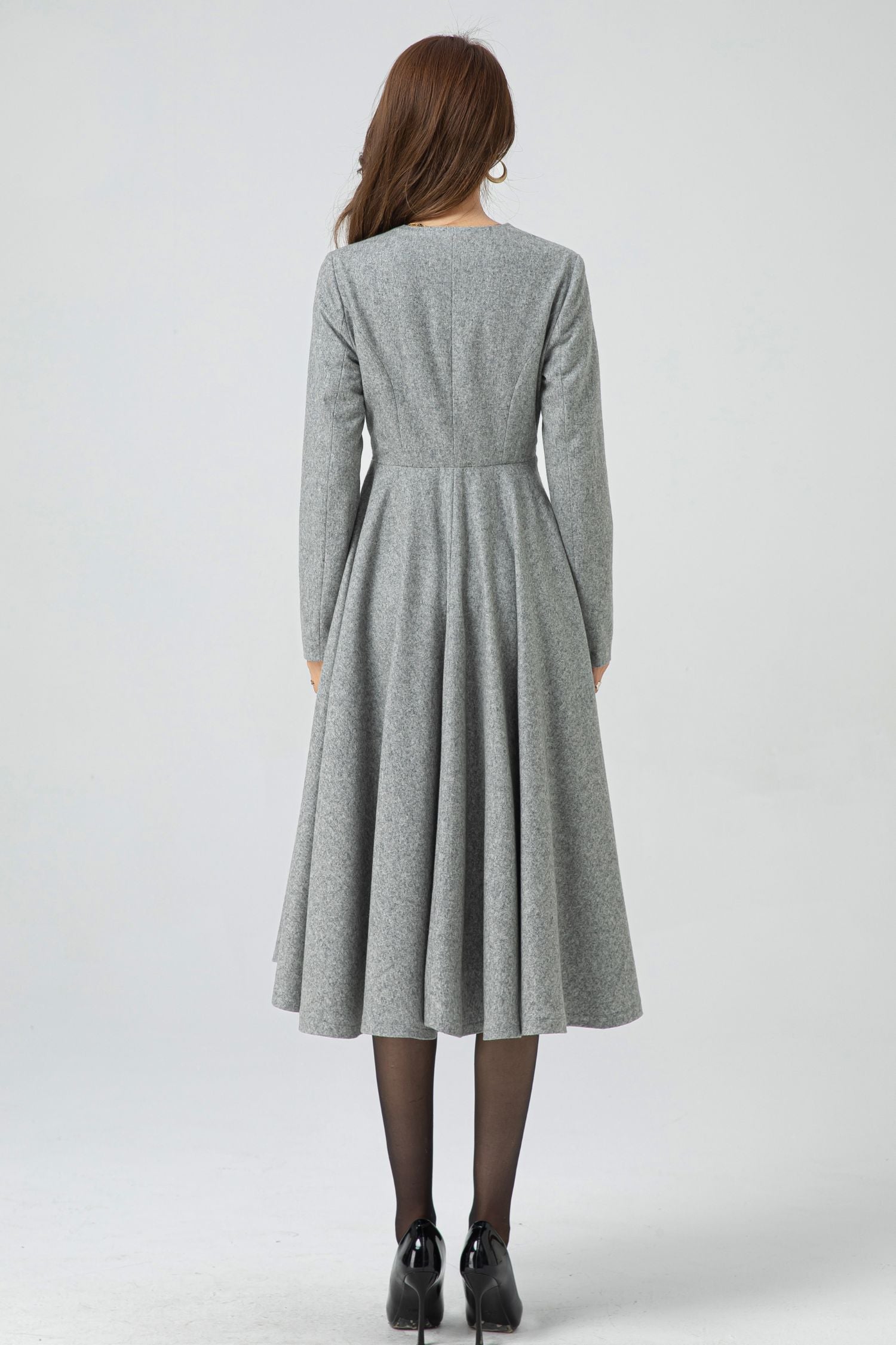 Gray midi wool dress for women 5304 – Xiaolizi Gray midi wool dress for women 5304 – Xiaolizi