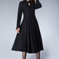 Mandarin collar black winter wool dress women 1872