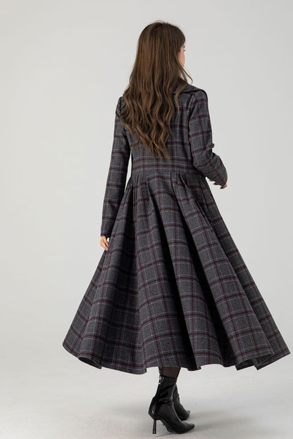 Handmade Plaid Wool Coat – Vintage Fit & Flare Double-Breasted Winter Overcoat | Xiaolizi 4607