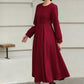 Handmade Vintage Wool Dress – Burgundy Fit and Flare Midi Dress for Winter 6612