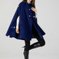 Women's Winter Blue Wool Hooded Wool Cape Coat 4601