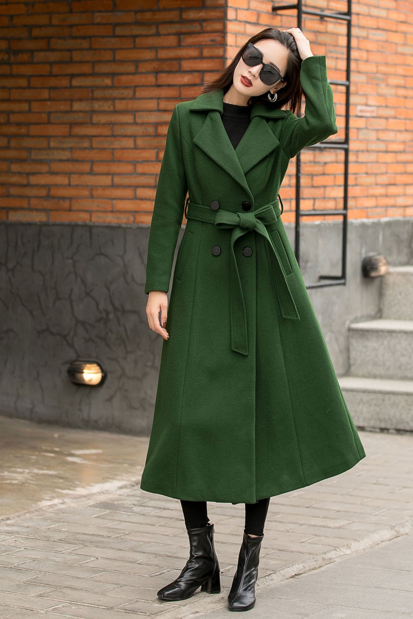 Vintage Inspired Winter Maxi Wool Coat in Green 2842