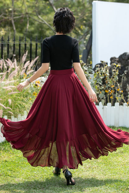 Chiffon Wrap Midi Skirt with Asymmetric Ruffle Hem | Xiaolizi 6742