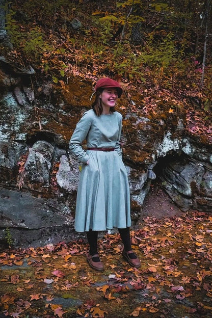 Handmade Gray Wool Swing Dress – Long Sleeve Fit and Flare Winter Dress | Xiaolizi 1616