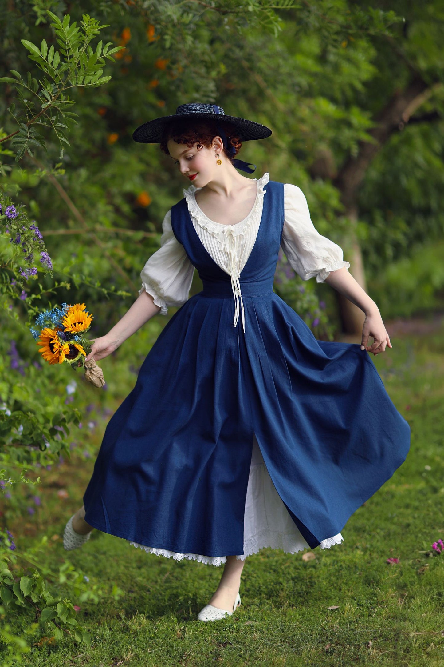 Blue Summer Linen Pinafore Apron Dress 5213