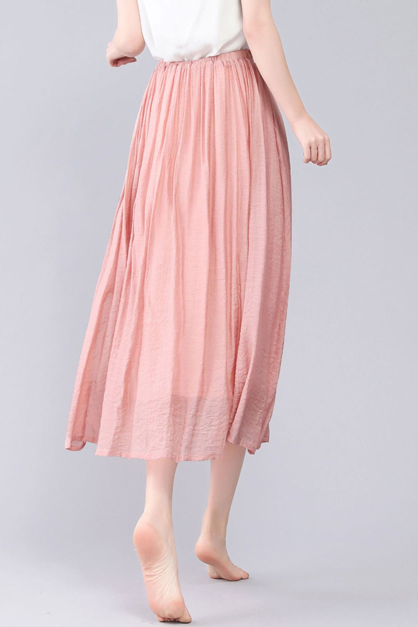 Handmade Linen Maxi A Line Swing Summer Solid Skirt 3565