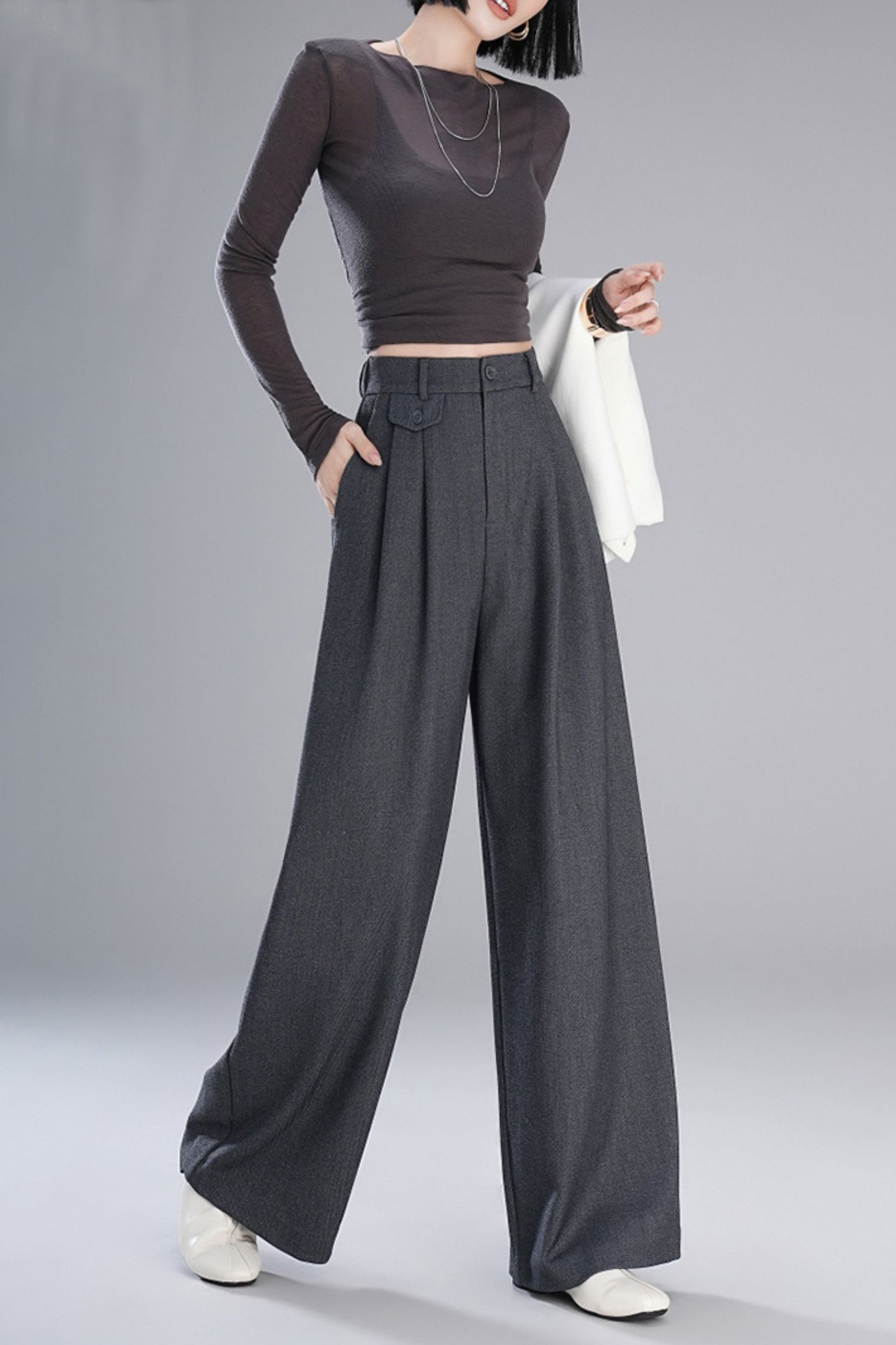 Wide leg autumn gray pants 6226