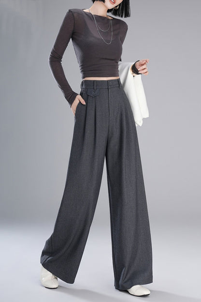 Wide leg autumn gray pants 6226