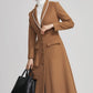 Women's Brown Wool Coat - Midi Length Winter Coat with Lapel Collar 5613