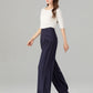 Navy loose fitting wide leg linen pants 4937