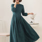 Green Linen Maxi Swing Dress - Flowy A-Line Design 5513