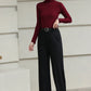 Handmade Vintage Wool Pants – Black High Waist Wide Leg Winter Trousers 6620
