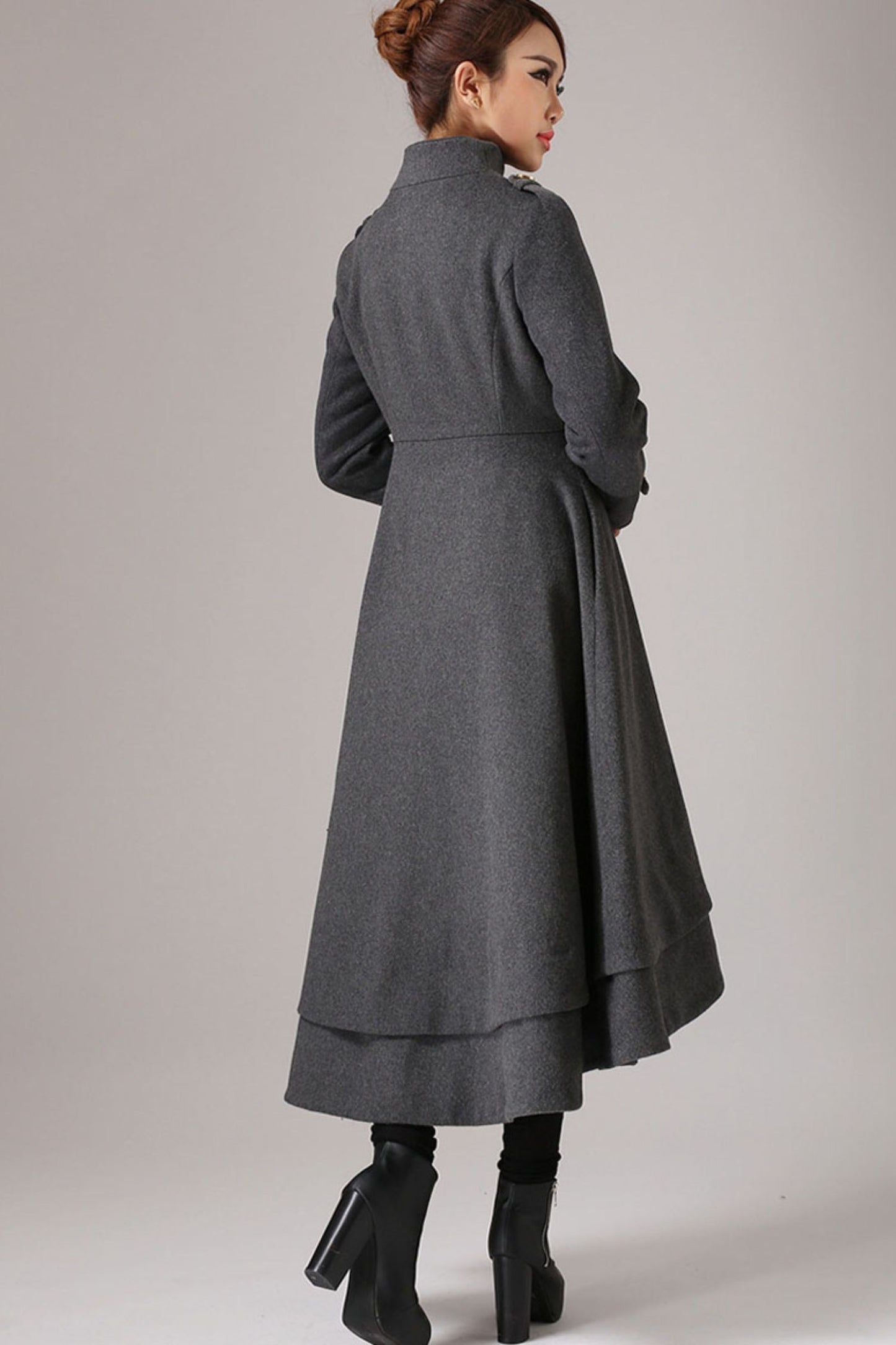 vintage inspired swing maxi dress coat with layered hem line 0761#