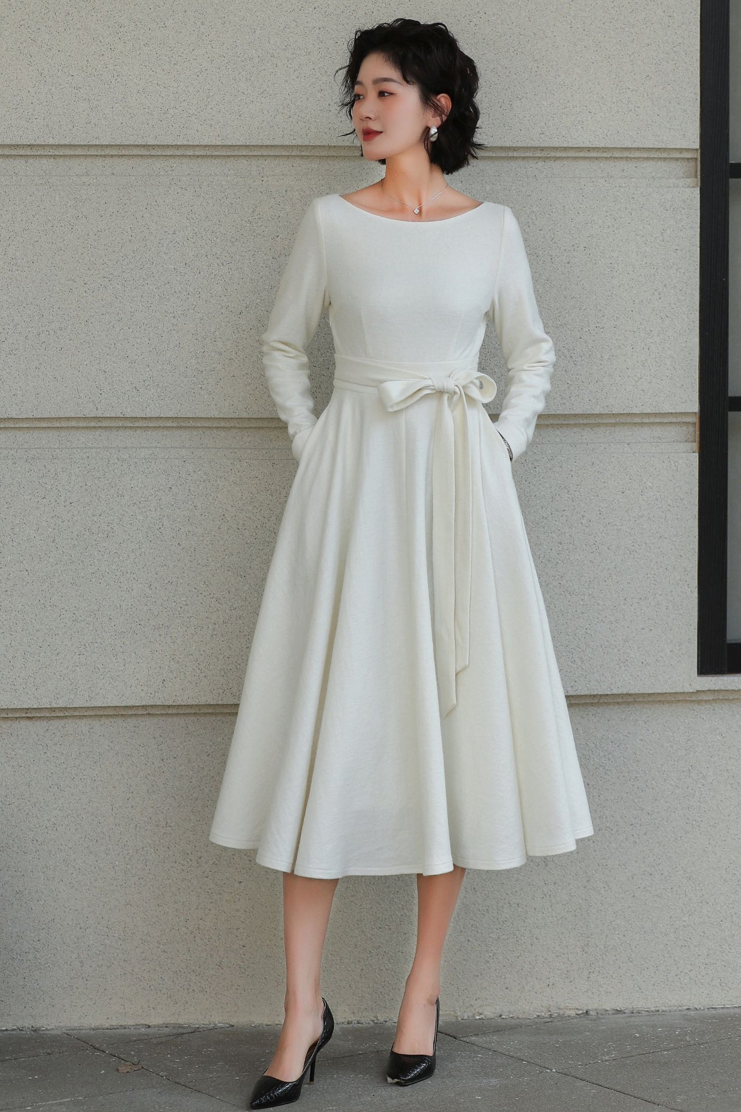 Vintage Handmade Wool Blend Fit & Flare Winter Dress | Xiaolizi 6509
