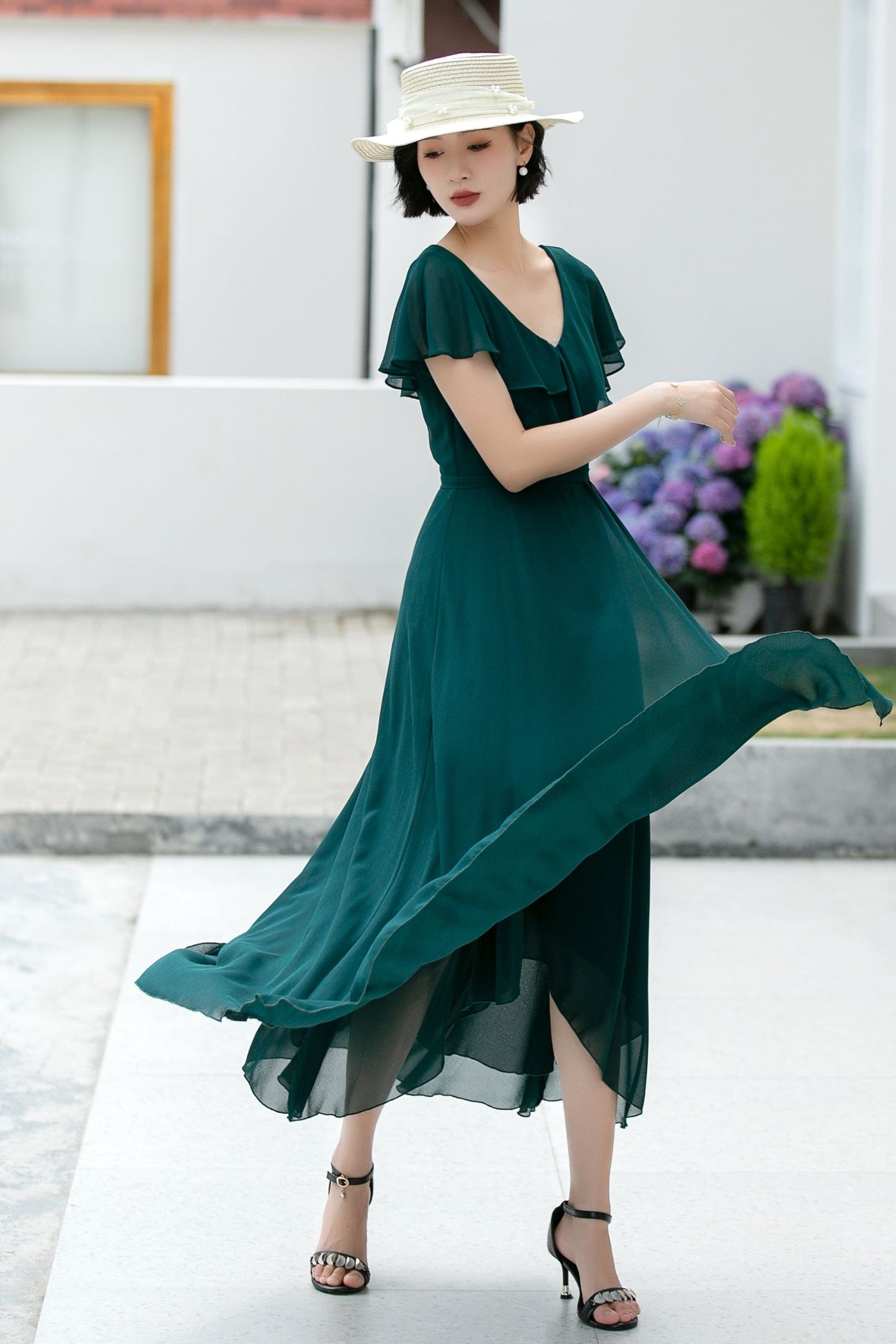 green swing summer chiffon dress 5990