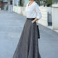 Gray Plaid Wool Maxi Skirt – Vintage High Waist Winter Skirt with Pockets 3106