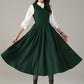Dark Green Wool Midi Dress – Sleeveless V-Neck A-Line Winter Dress | Xiaolizi 6591
