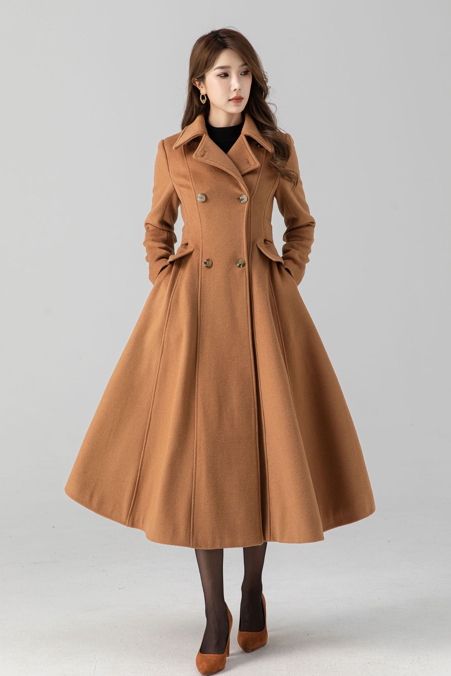 Vintage inspired winter long wool coat 4668