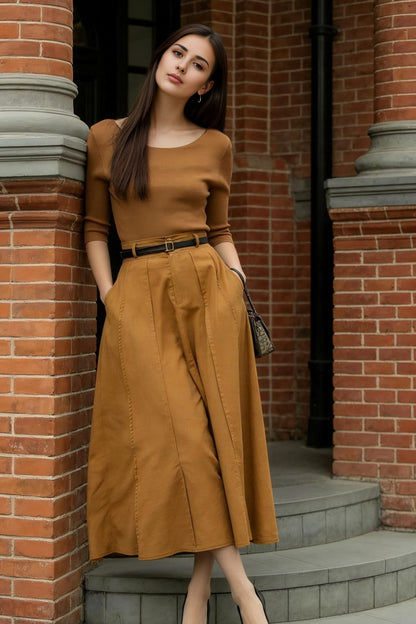Brown Linen Maxi Skirt – High Waist A-Line Long Linen Skirt 6777
