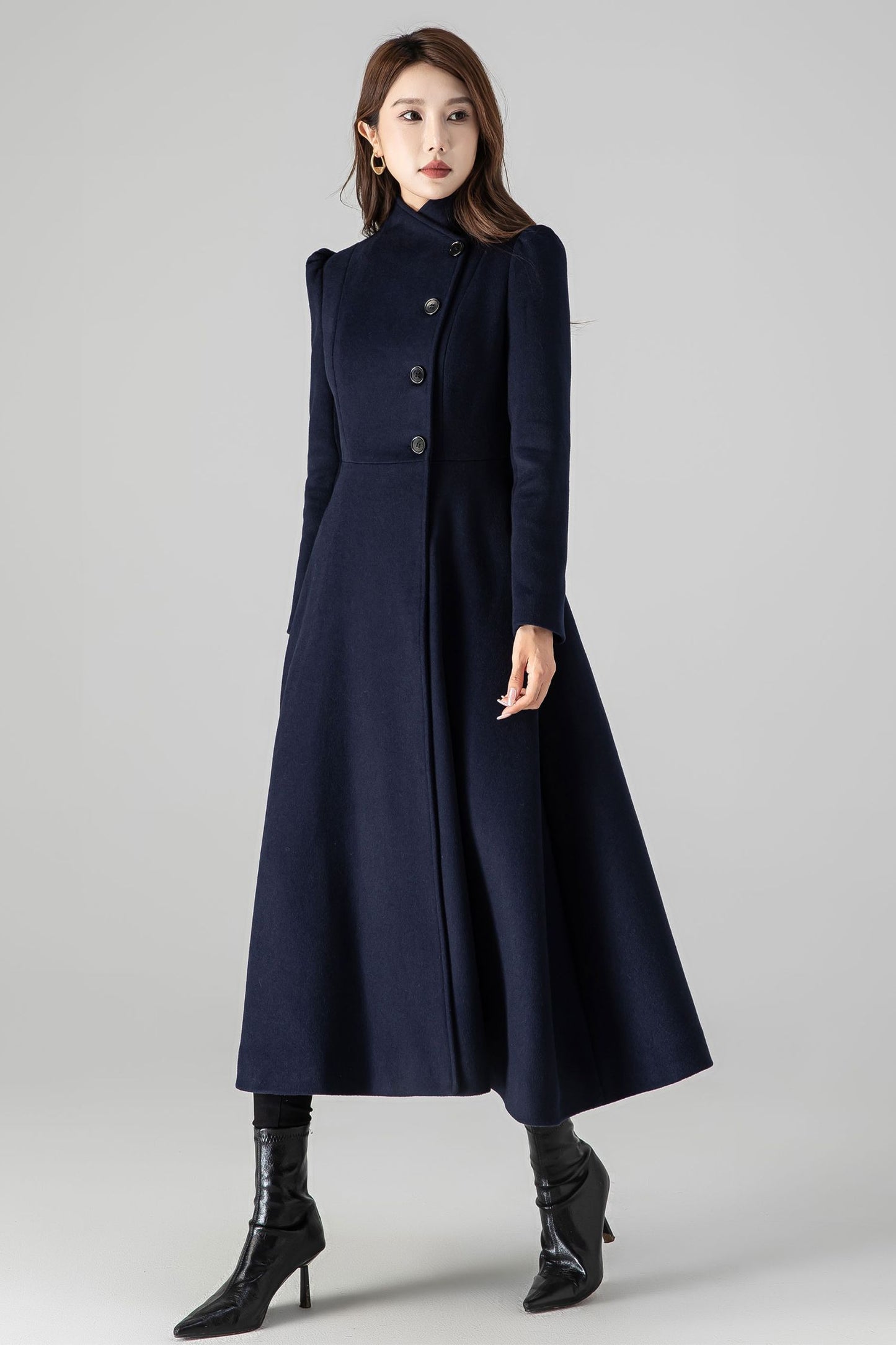 Dark blue A-Line Wool Coat 4506