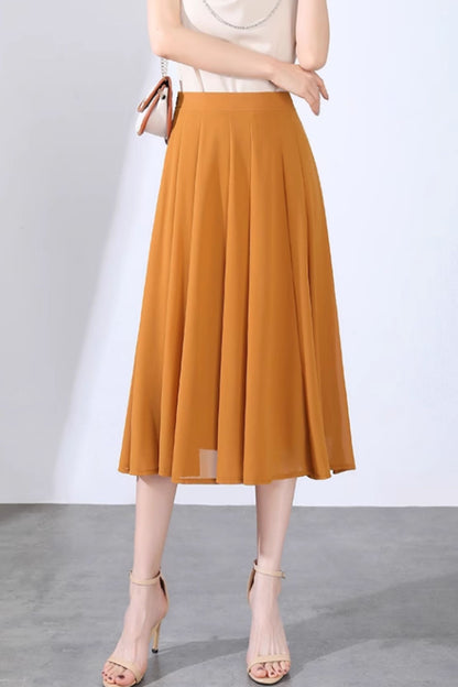 Green Chiffon A-Line Midi Skirt - Flowy Swing Silhouette 6129