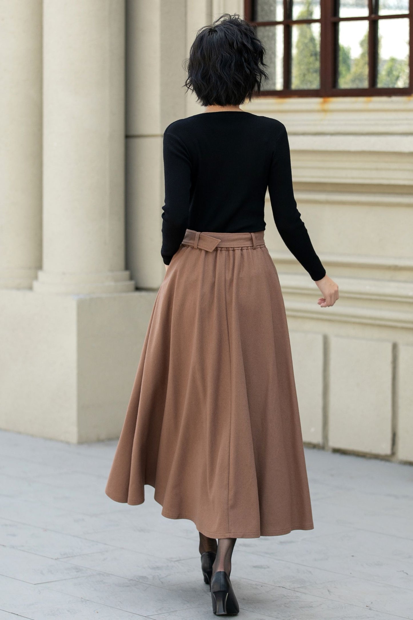 Brown button front a line wool skirt 5453