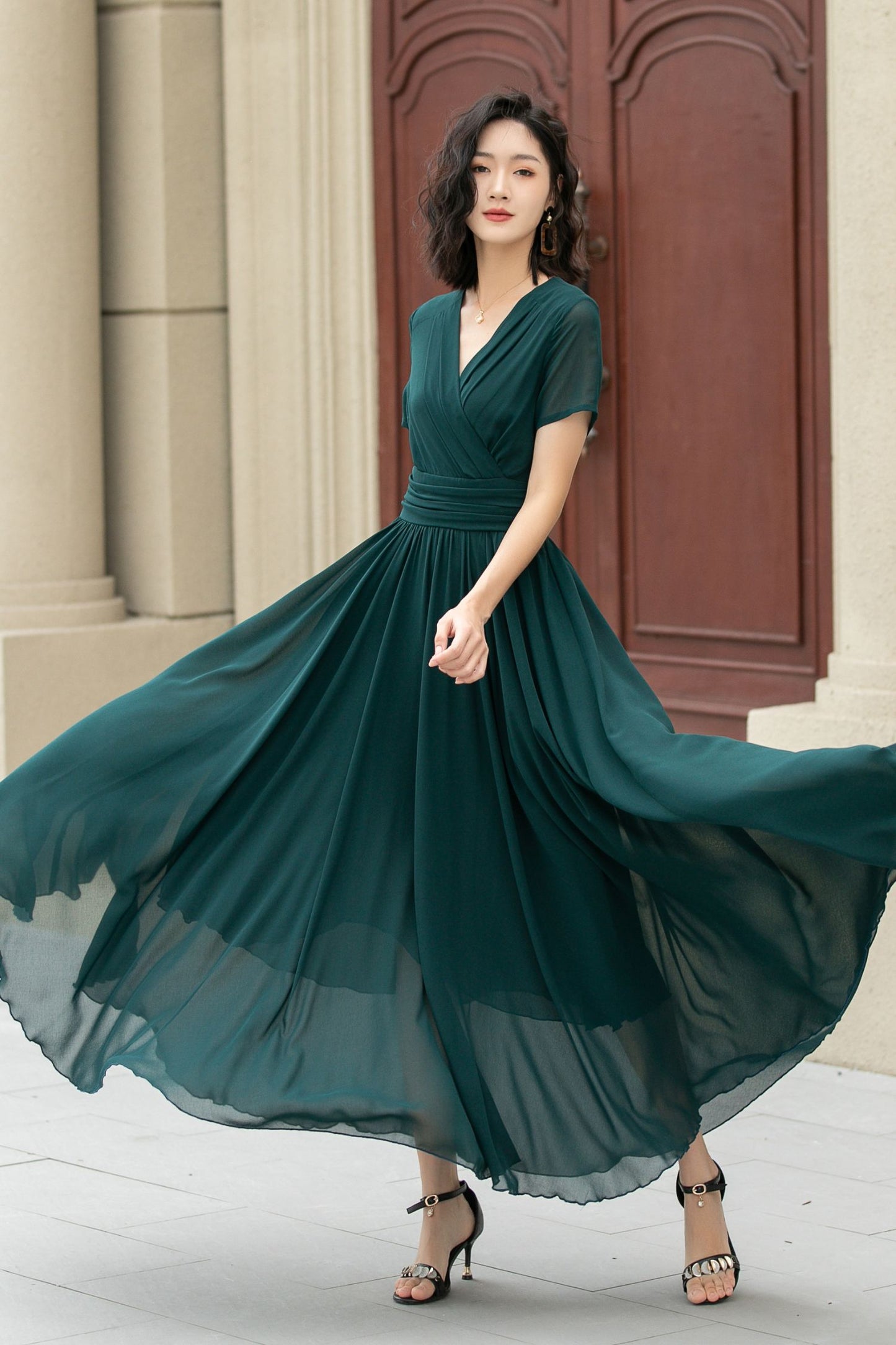 Green Maxi Bridesmaid prom summer chiffon dress 5114