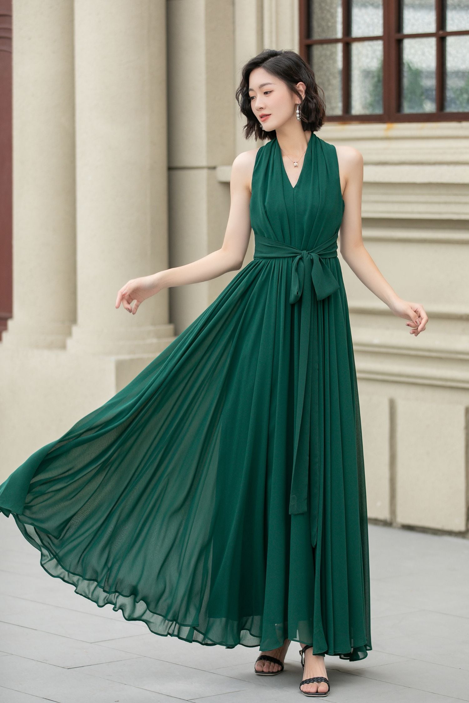 Green maxi halter chiffon party dress 5175 Green maxi halter chiffon party dress 5175