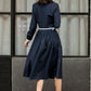 Summer Fall Navy Formal Button Up Midi Dress 2845