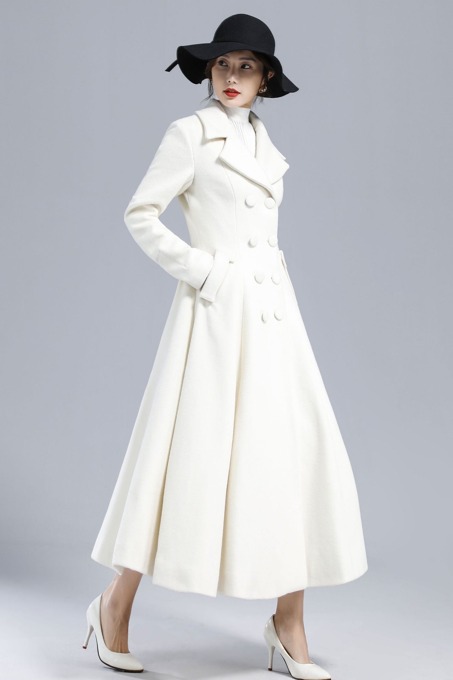 White Double Breasted Long Wool Coat 3235