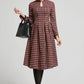 Mandarin collar plaid winter wool dress women 2295