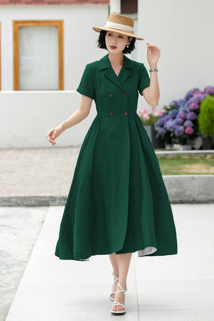 Wrap Linen Midi Shirt dress 5986