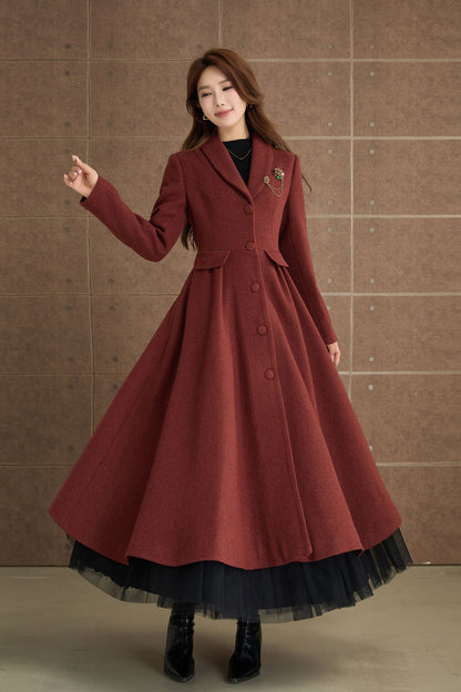 Fit and flare winter long wool coat 5369