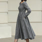 Classic Grey Wool Midi Dress with Button Detail 6423