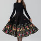 Black embroidered midi wool skirt 4665