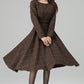 Brown Wool Blend Plaid Dress – Handmade Vintage Midi Winter Style | Xiaolizi 6391