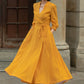 Yellow linen wrap dress with belted 5684