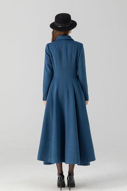 Vintage inspired blue midi winter wool coat 4667