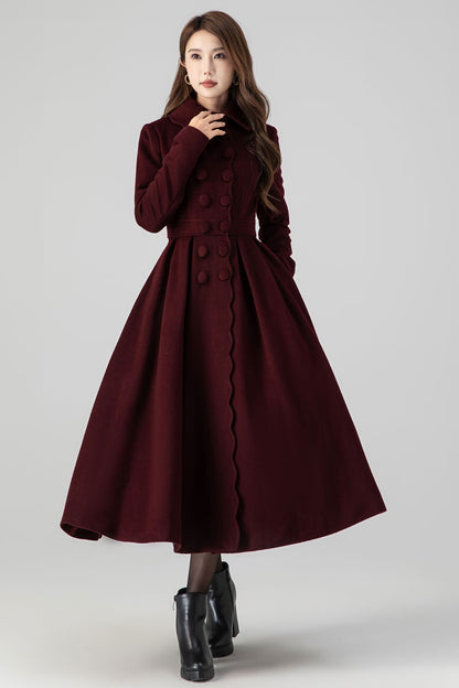 Burgundy princess winter wool coat 4517