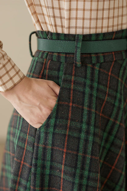 Swing Long wool plaid skirt 5260